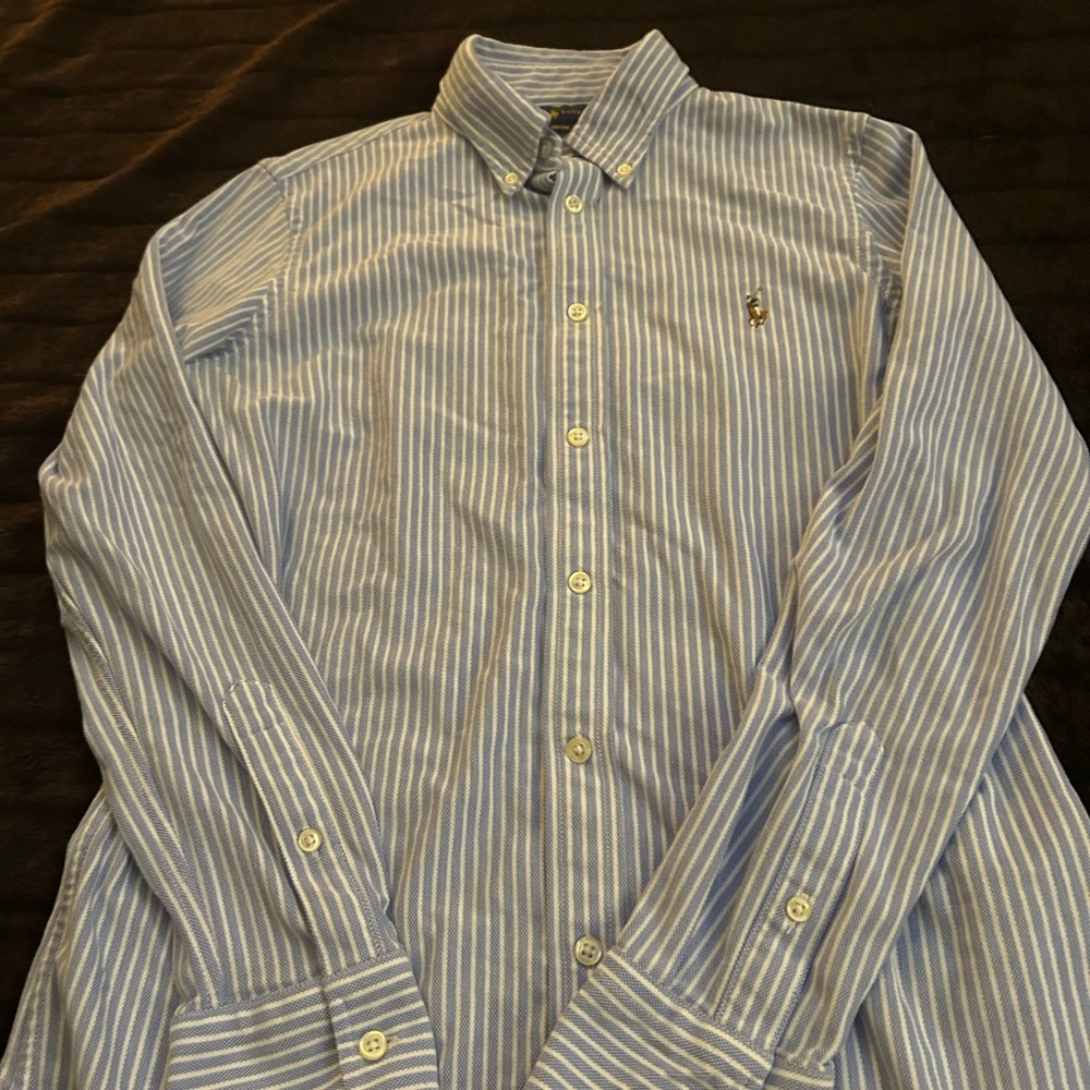 Ralph Lauren Blue & White Striped Button-Down Shirt